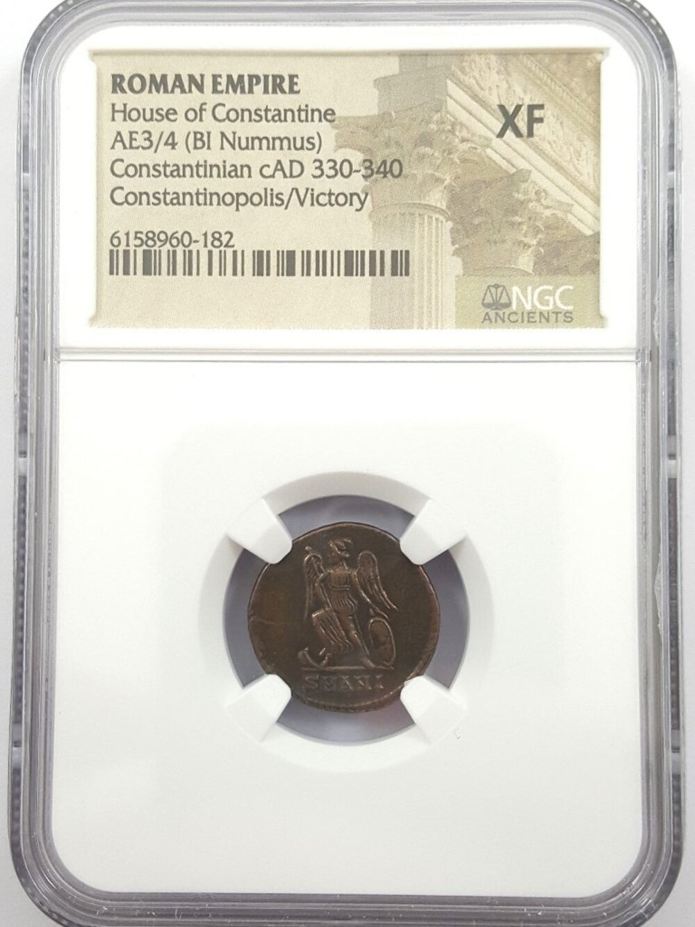 Constantinopolis Victory Bronze Nummus c. AD 330-340 NGC XF Roman Coin